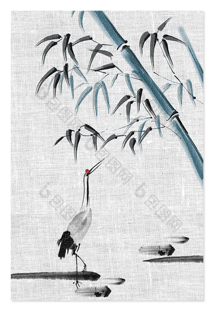 古风民族传统中华刺绣竹林仙鹤背景