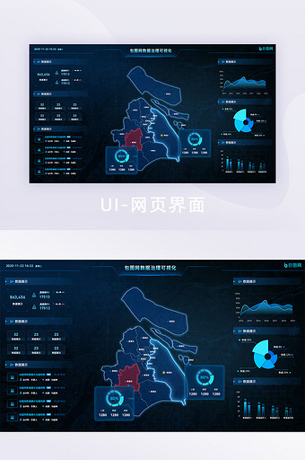 深蓝色科技感数据可视化大屏报表数据治理图片