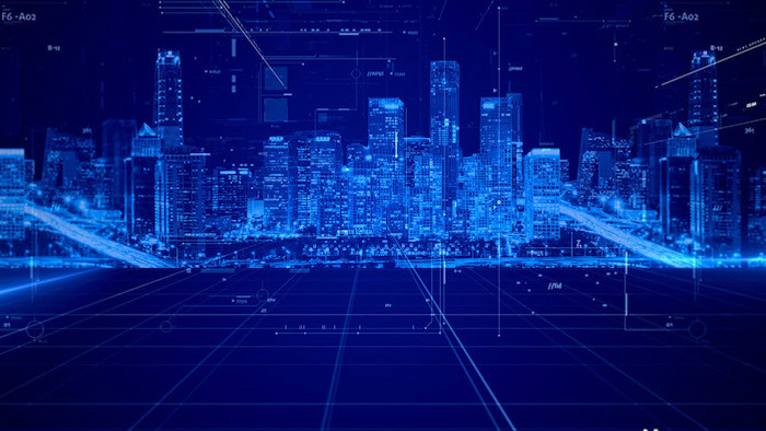 科技商务城市粒子线条背景视频