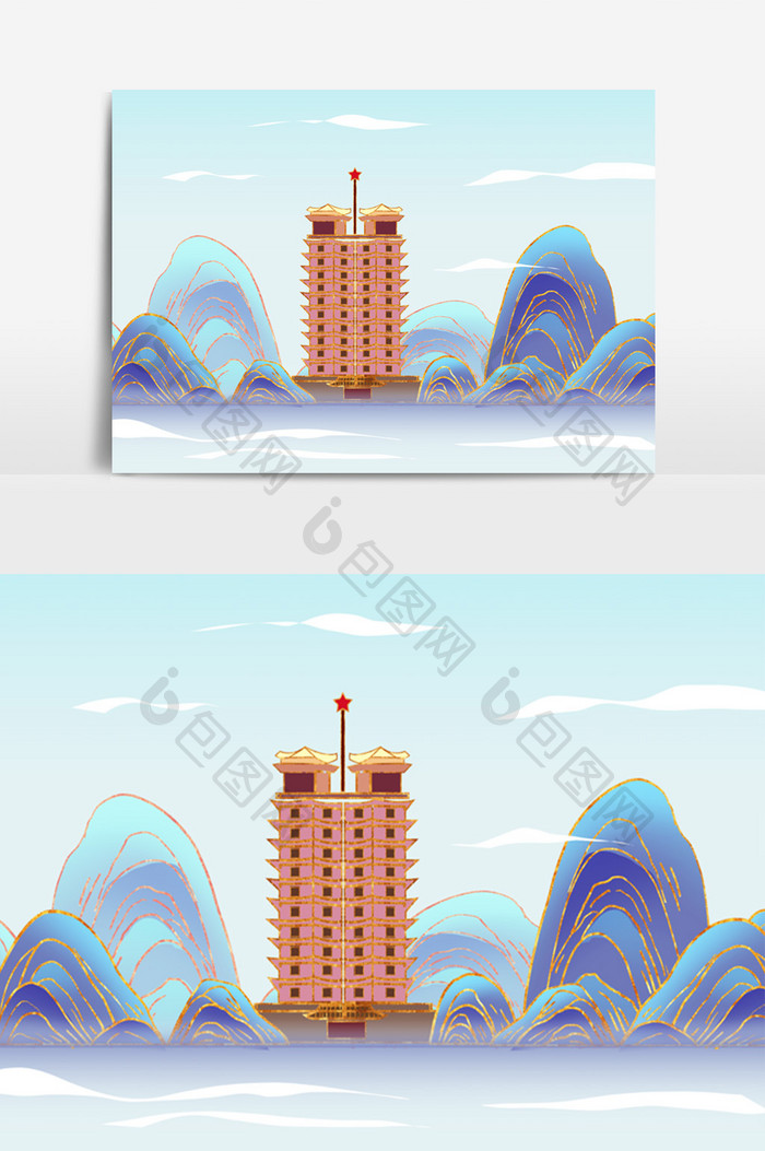 国潮鎏金二七塔地标建筑