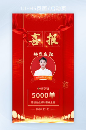 红色销售冠军祝贺喜报业绩界面h5