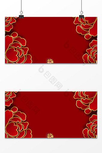 红色复古中国风剪纸风立体层次感背景图片