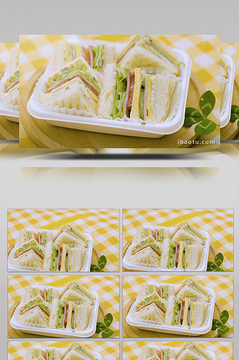 4k清新餐桌上的三明治面包特写实拍图片