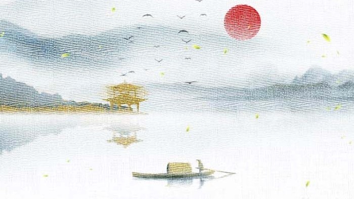 古风民族传统中华刺绣山水小舟背景视频