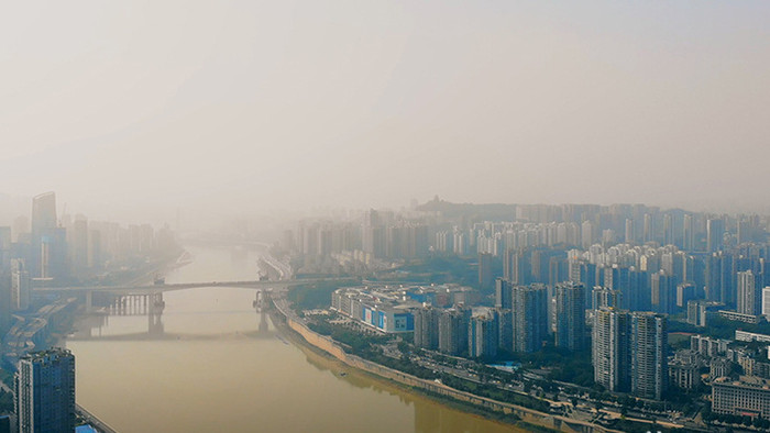 震撼航拍早晨长江两岸城市群