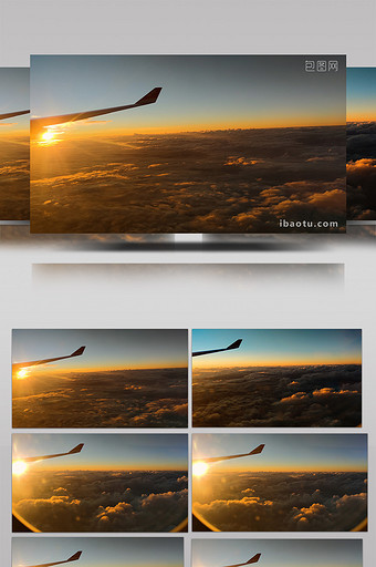 实拍飞机窗外的夕阳和云层图片