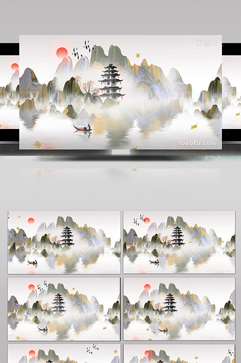 4K中国风意境水墨山水背景视频AE模板图片