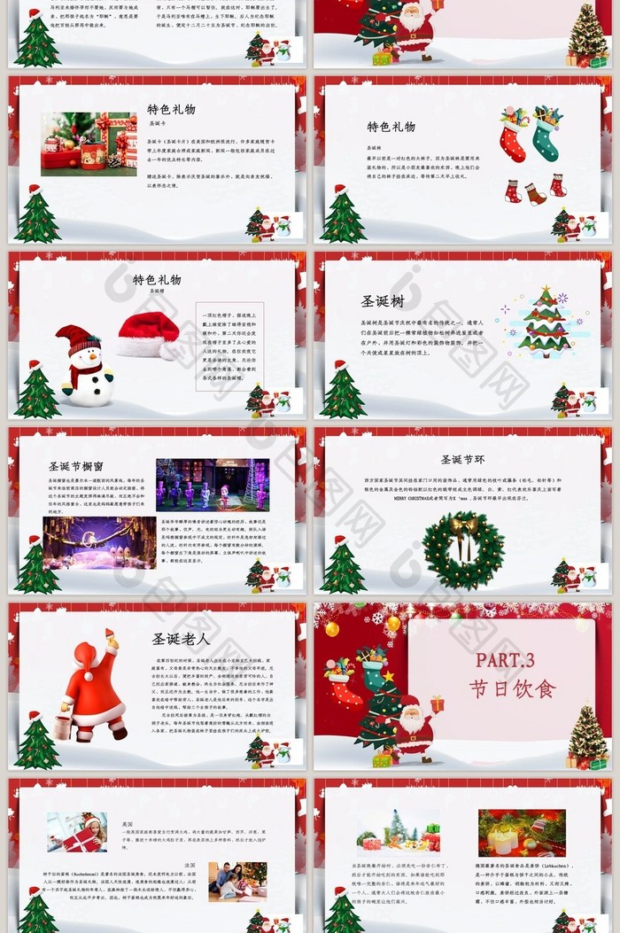 大红圣诞快乐节日介绍PPT模板