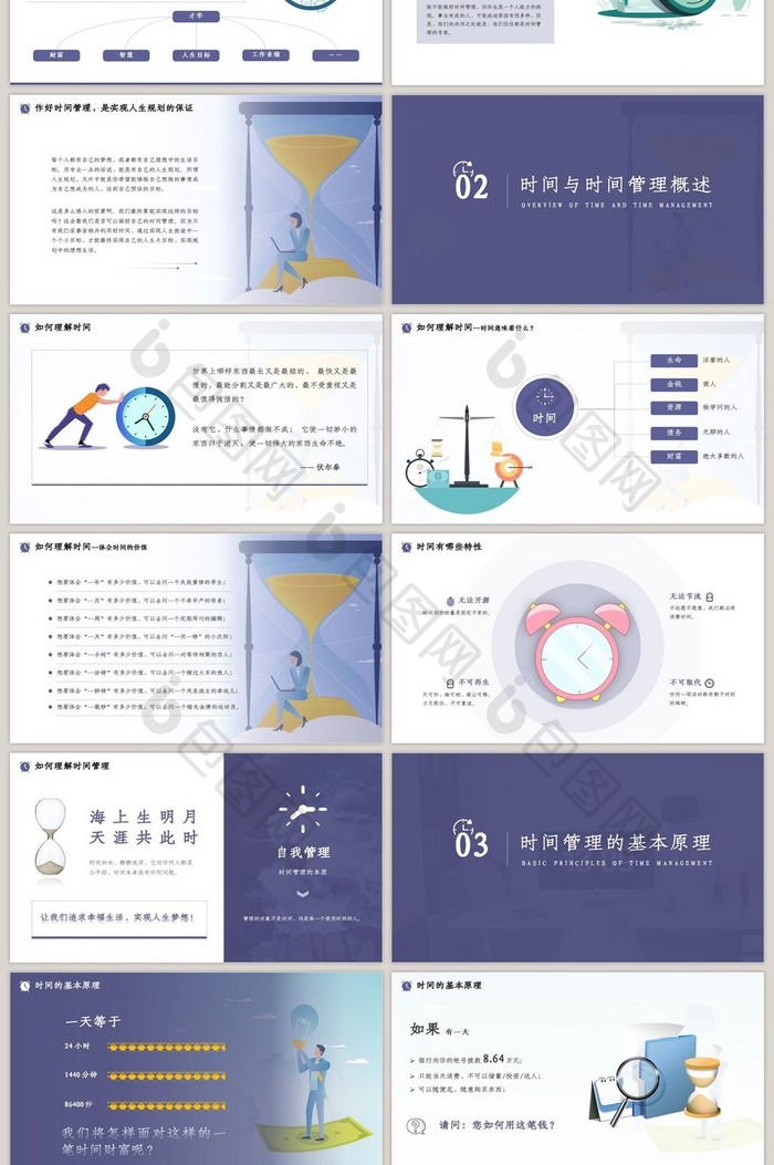 紫色简约企业时间管理培训PPT模板