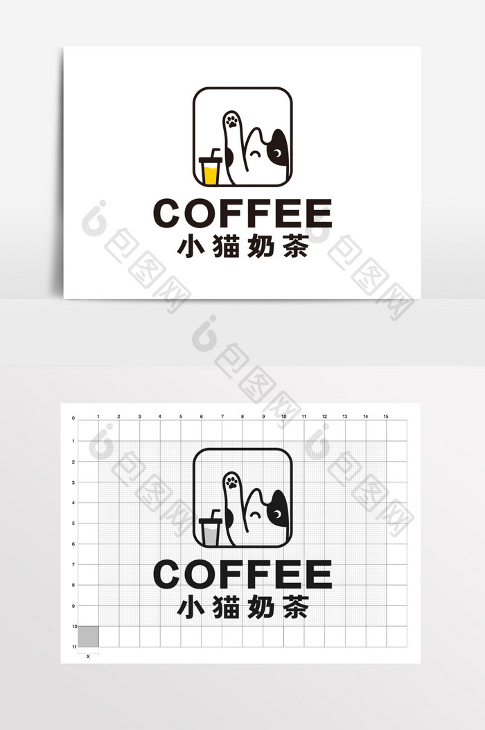 小猫奶茶店咖啡厅饮品LOGO标志VI