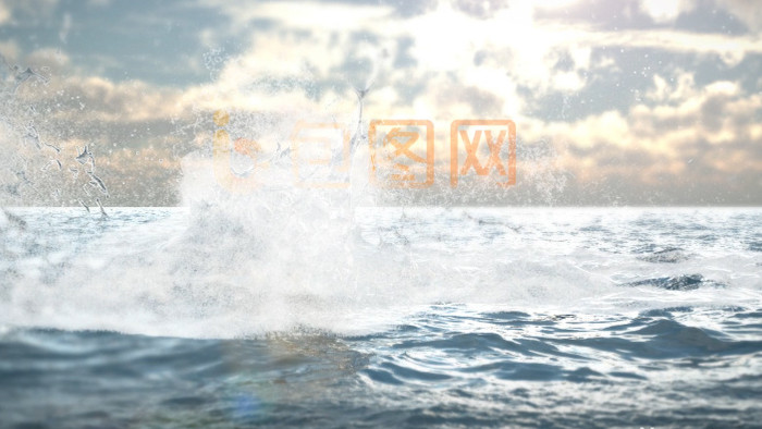 鲸鱼跃出海面浪花logo开场动画AE模板