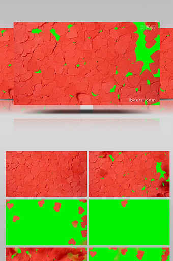 红色桃心碎纸片吹开效果合成空虚抠像视频图片