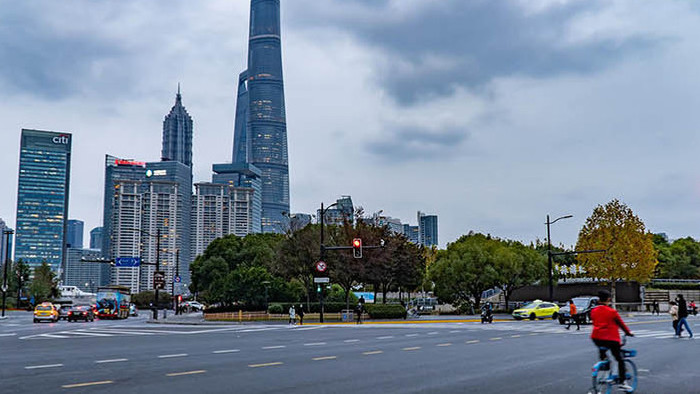 4k上海地标环球金融中心车流日转夜延时