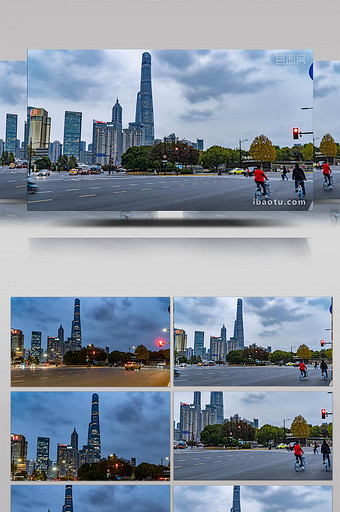 4k上海地标环球金融中心车流日转夜延时图片