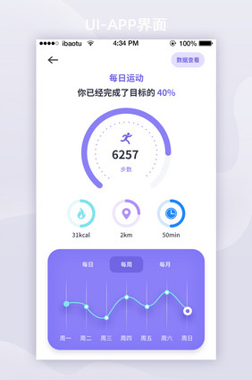 紫色健康管理APP每日运动UI界面