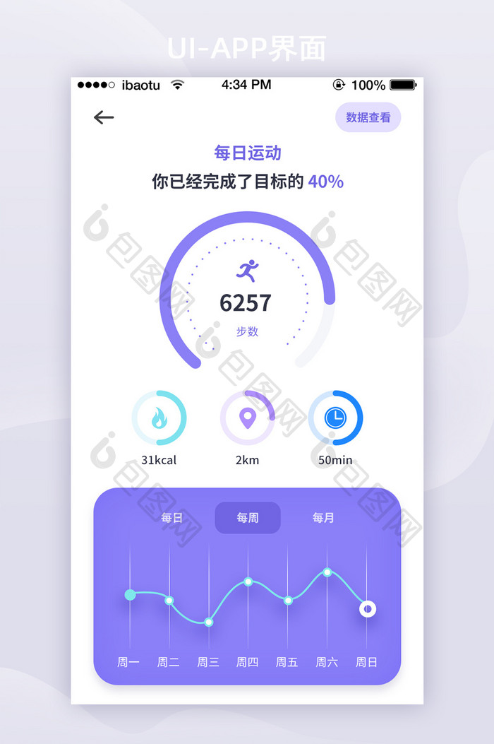 紫色健康管理APP每日运动UI界面