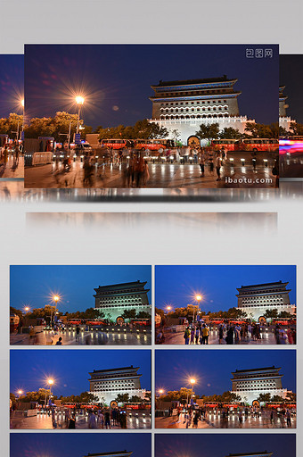 大气夜景北京古建正阳门前门步行街延时摄影图片