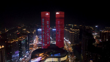 航拍贵阳地标建筑双子塔夜景