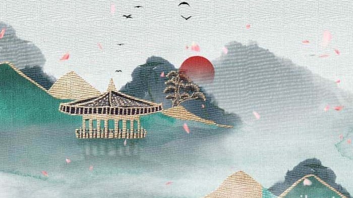 古风民族传统中华刺绣水墨山水背景视频