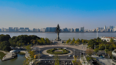 杭州市滨江公园射潮广场航拍4k视频