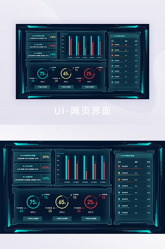 蓝绿色暗黑酷炫数据可视化后台UI网页界面图片