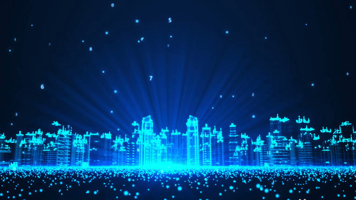 科技粒子城市光效蓝色背景视频