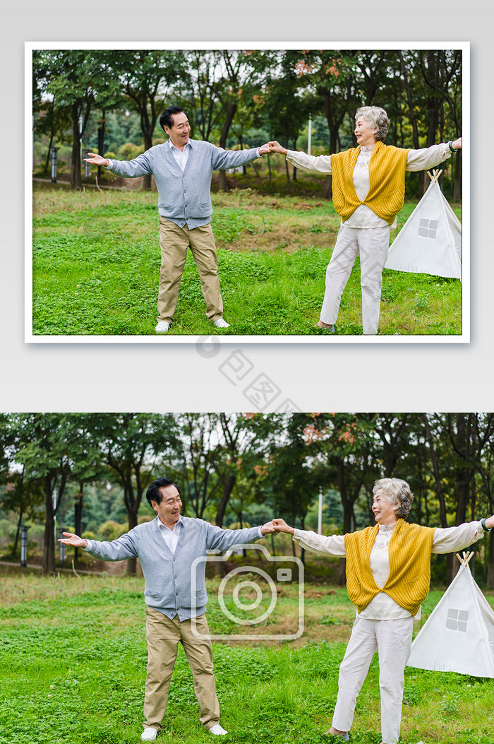 欢乐老年夫妇野外欢乐跳舞摄影图片
