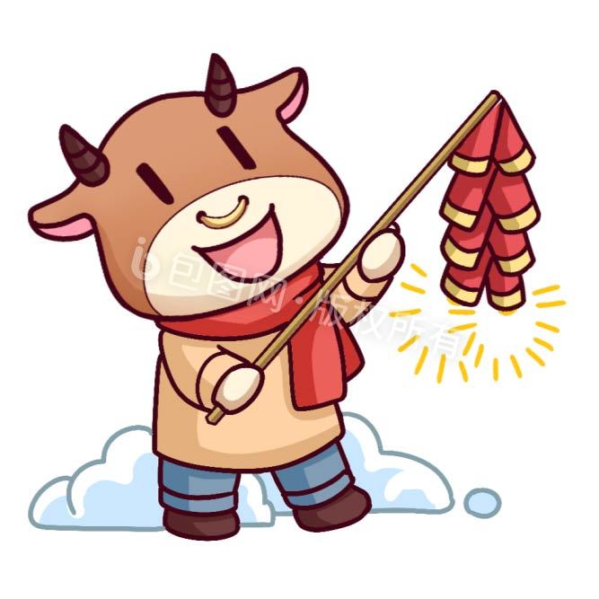 2021新春牛年牛牛放鞭炮元素动图gif