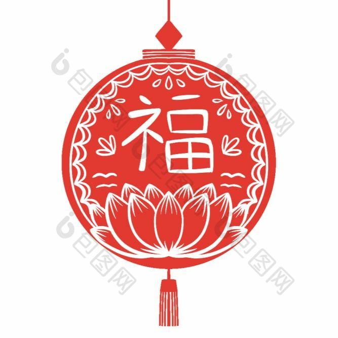 2021新年红色福字剪纸元素动图GIF