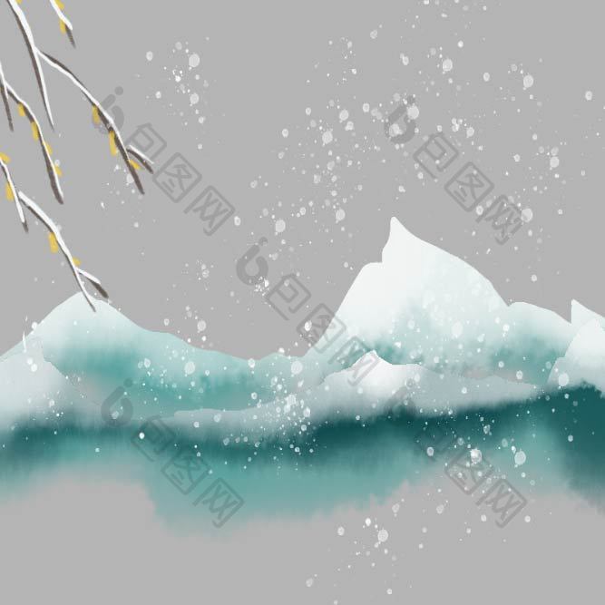 冬季水墨画山水雪景元素动图GIF
