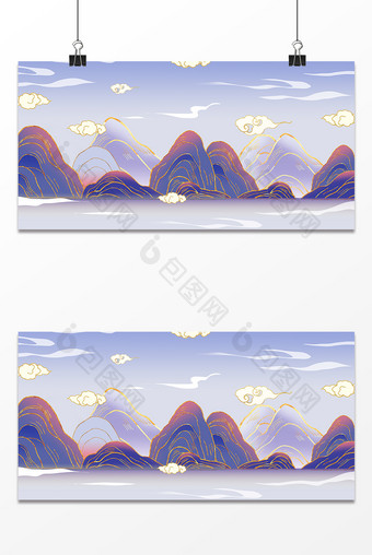 紫色新中式国潮山水国风背景图片