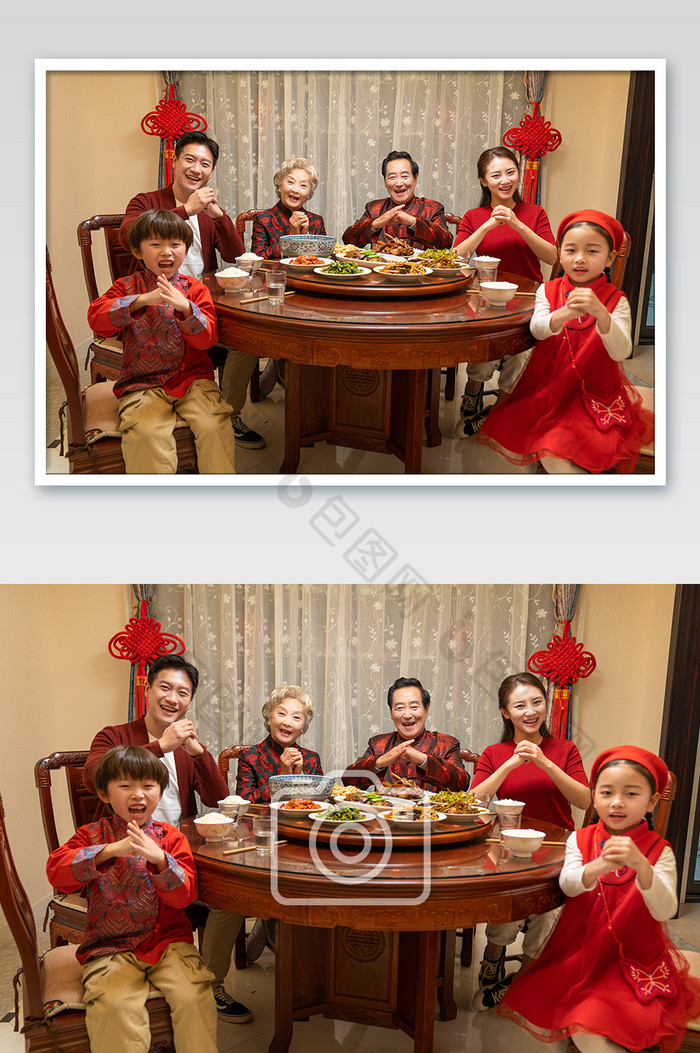 新年全家人团圆饭拜年摄影图片
