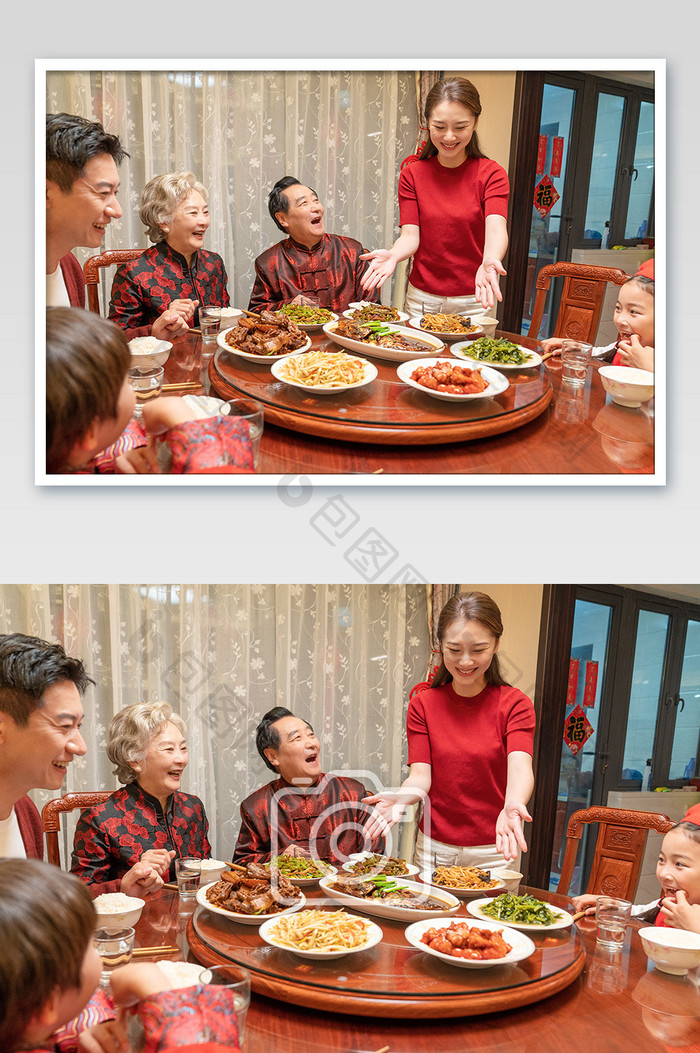 新年全家人团圆饭上鱼摄影图片