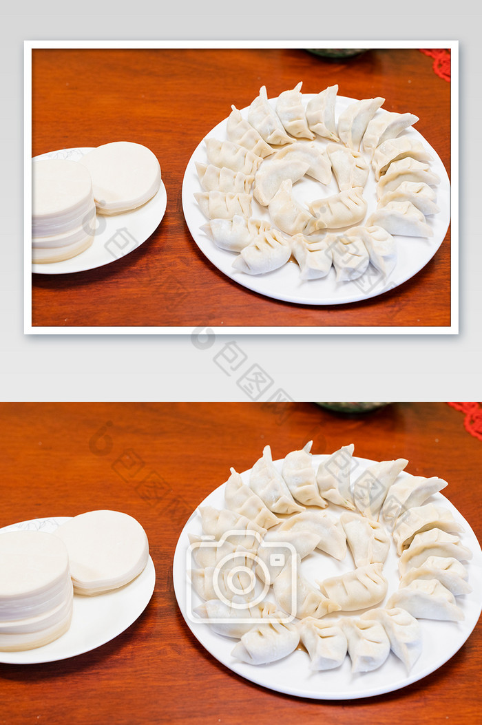 新年造型饺子与饺子皮摄影图片图片