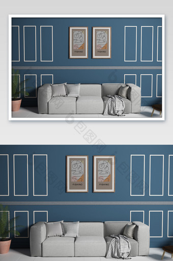 大气现代风格客厅沙发墙上的挂画样机图片