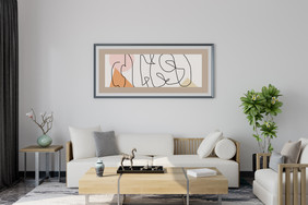 现代原木色风格的客厅装饰画样机