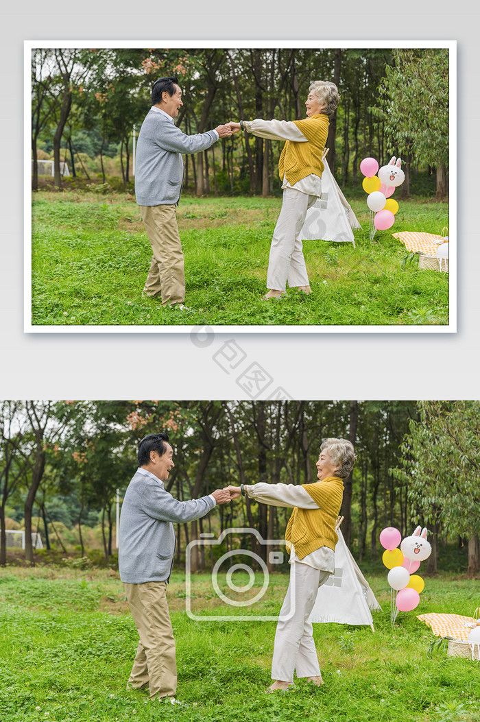 清新甜蜜老年夫妇跳舞摄影图片
