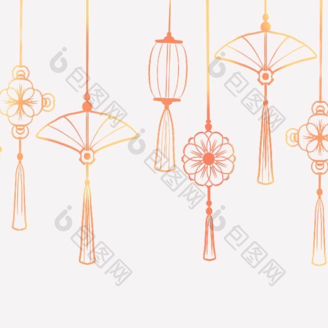 新春红色扇子灯笼装饰吊饰元素动图GIF