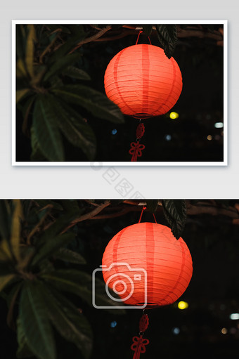 新年夜晚红色圆灯笼摄影图片