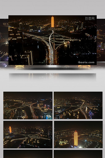 震撼郑州玉米楼夜景延时航拍素材图片