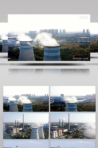 4K航拍发电厂烟囱工厂烟囱视频素材图片