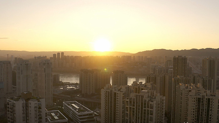 4K航拍重庆清晨日出唯美城市视频素材