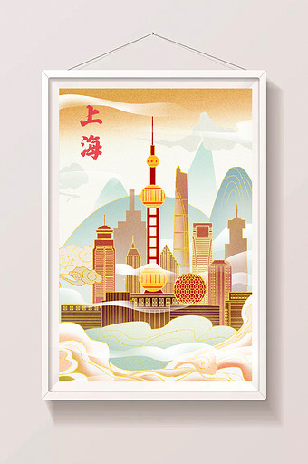 上海东方明珠新年喜庆红色春节城市风光插画图片