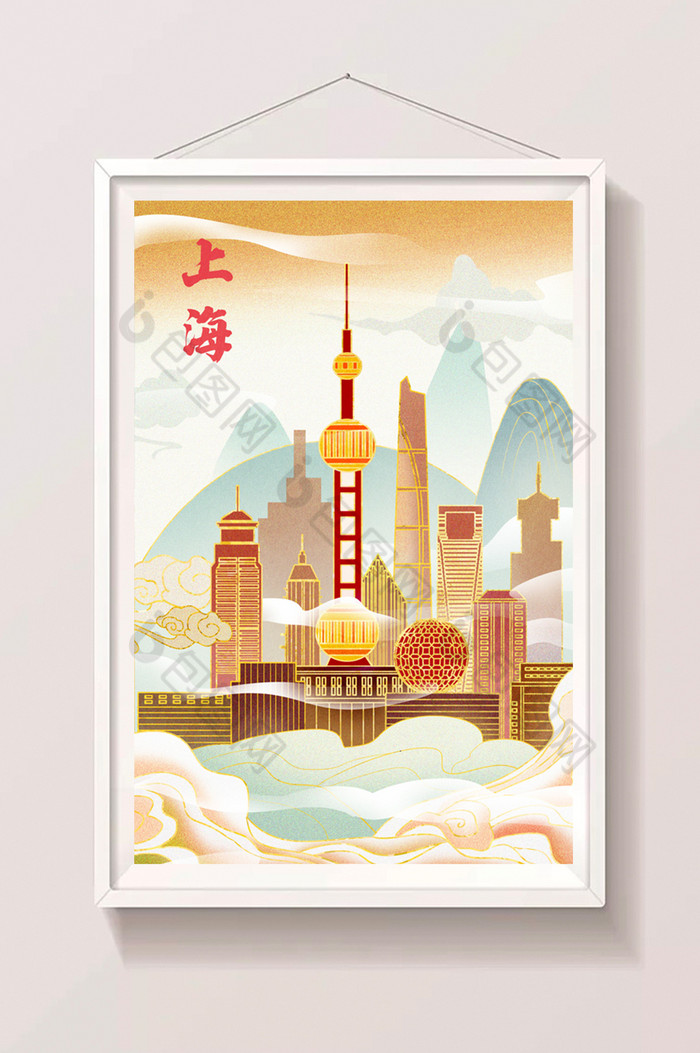 上海东方明珠新年春节城市风光插画图片图片