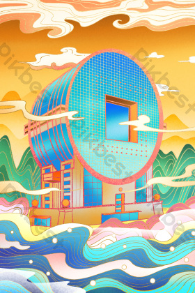 城市沈阳方圆大厦插画图片