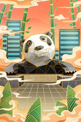 城市成都ifs爬墙熊猫插画