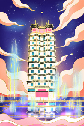 城市郑州二七塔插画图片
