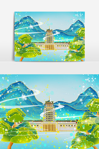 国潮鎏金北京民族文化宫地标建筑