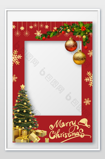 红色高端典雅至尊红金高级奢华圣诞节相框图片