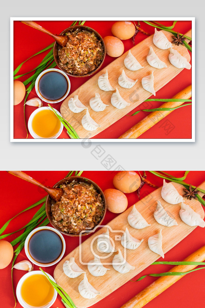 冬至节日包饺子摄影图